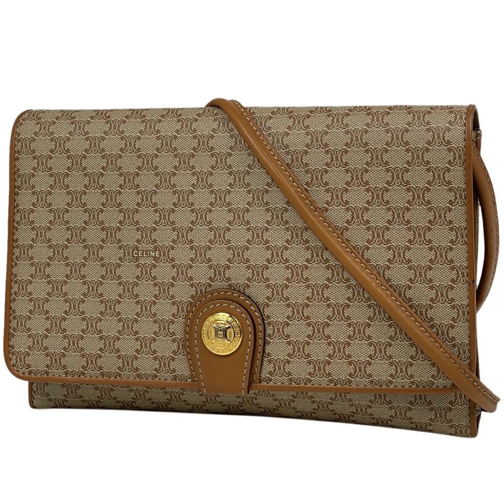 Celine Macadam Shoulder Bag Canvas Beige Brown